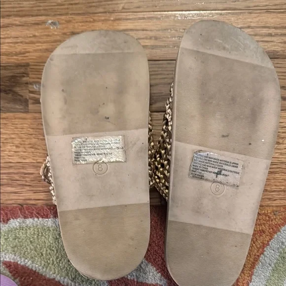 Universal Thread Tan Gold Woven Double Buckle Slide Sandals Women’s size 8 - Picture 2 of 5